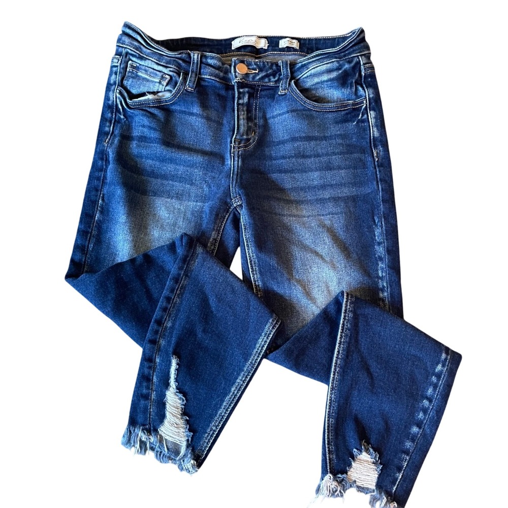 KanCan Jeans Women 28 Blue Distressed Raw Hem Skinny ankle Stretch Denim lowrise